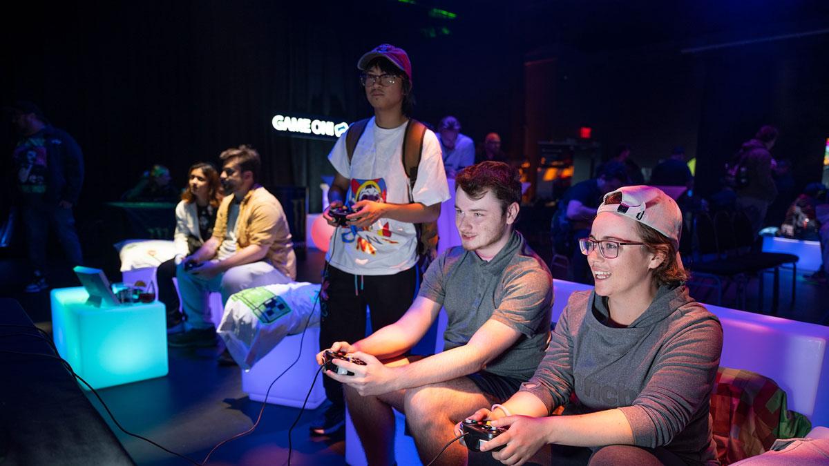 People playing video games at Game On