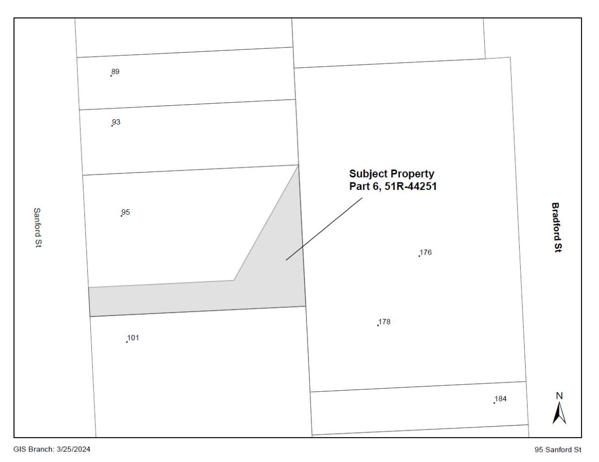 Key map outlining the subject lands at 95 Sanford