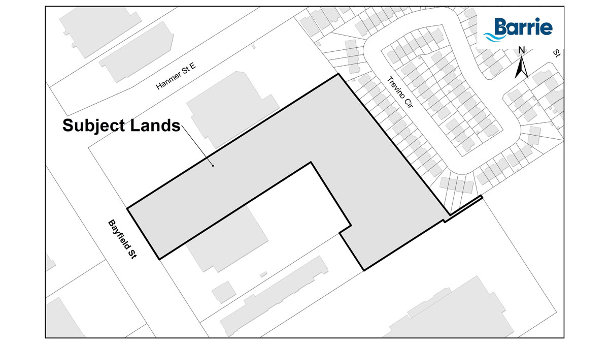 Map outlining the subject lands at 547 Bayfield Street