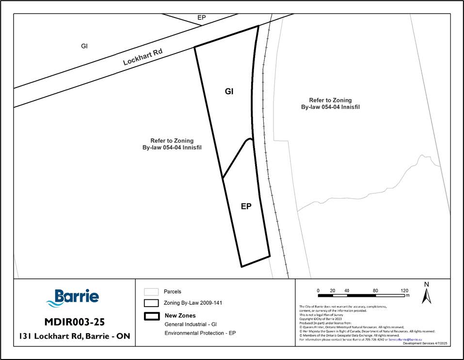 Map outlining the subject lands at 131 Lockhard Road, Barrie