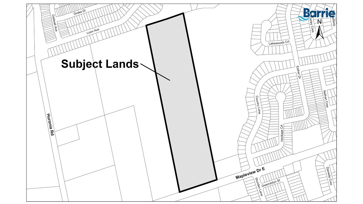 Map outlining the subject lands at 340 Mapleview Drive East, Barrie