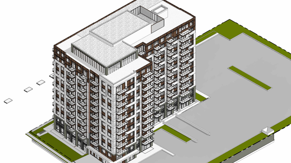 Drawing of 12-storey residential apartment building
