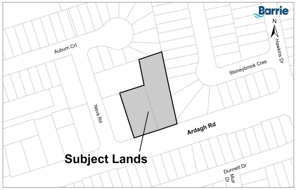 Map outlining the subject lands at 324 & 328 Ardagh Road