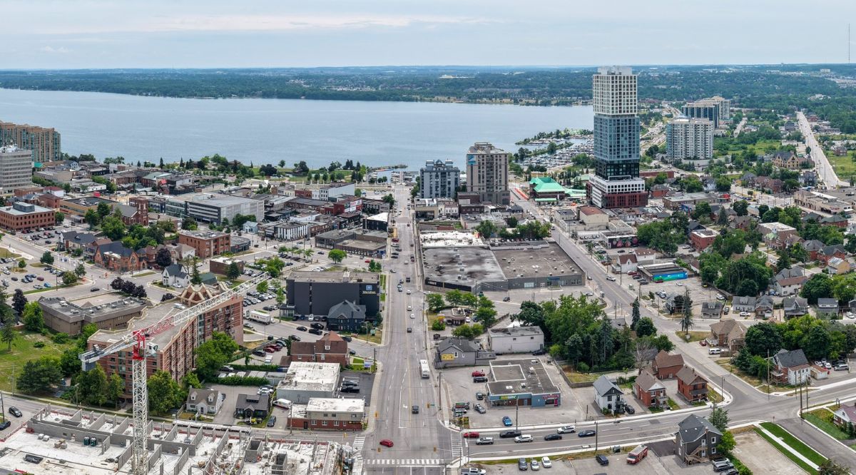 Aerial view of downtown Barrie including new developments