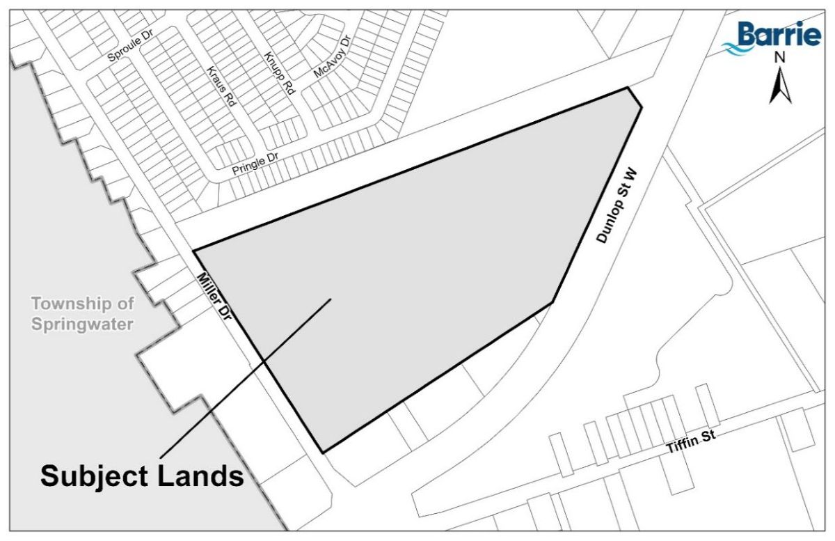 Map outlining the subject lands at 49 Miller Drive, Barrie.
