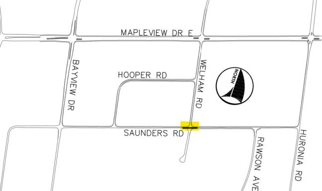 Map highlighting the Saunders Road and Welham Road intersection.