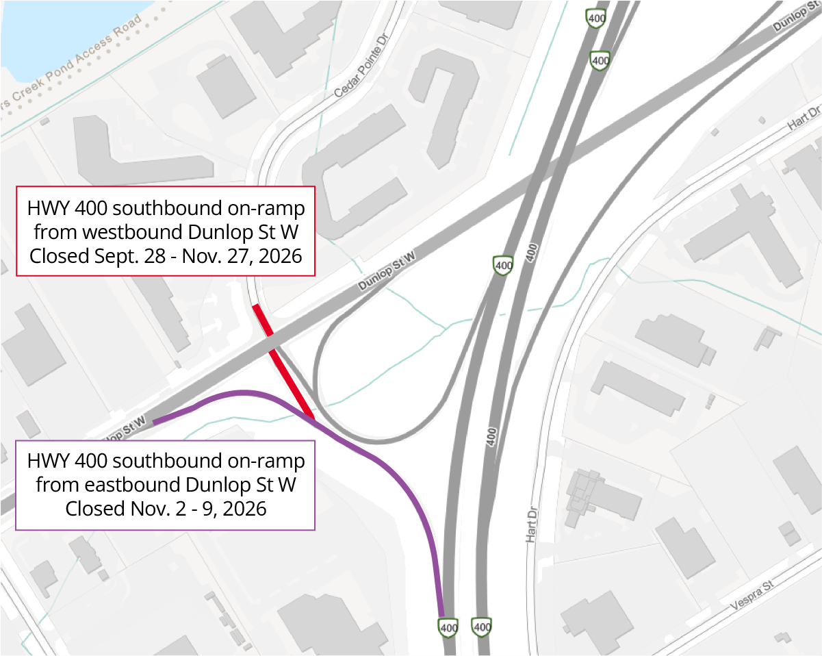 Map detailing highway closures outlined above.