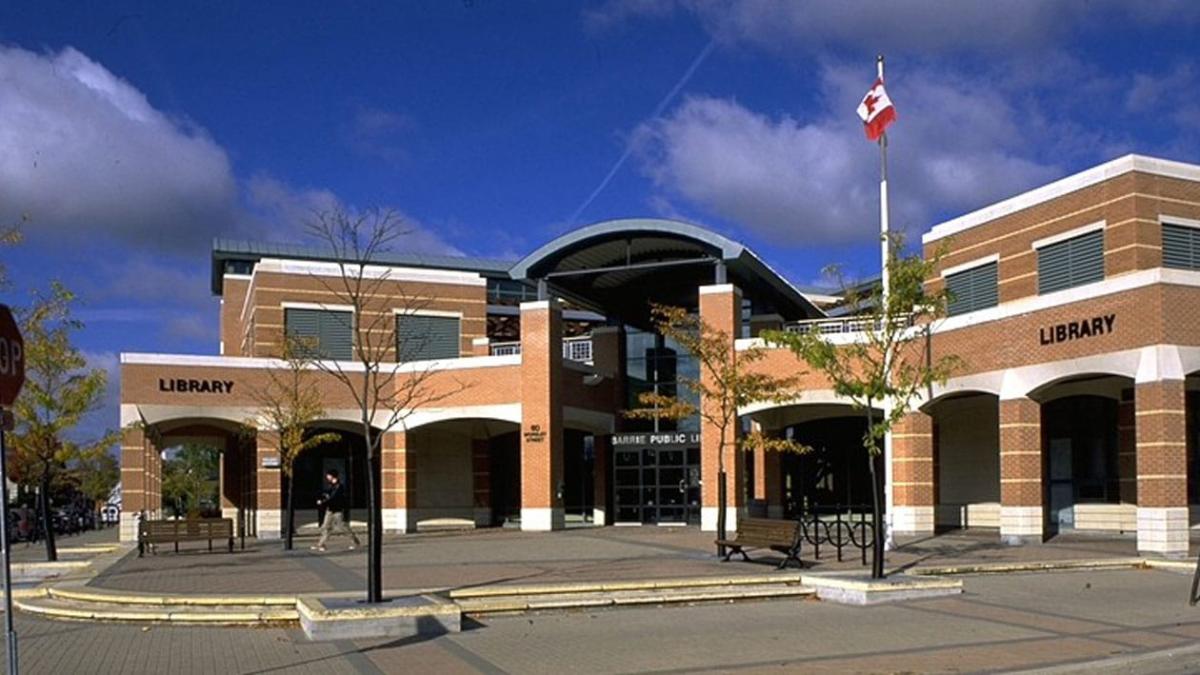 Front of downtown Barrie Public Library branch