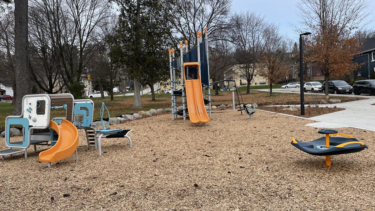 playground equipment on woodchips