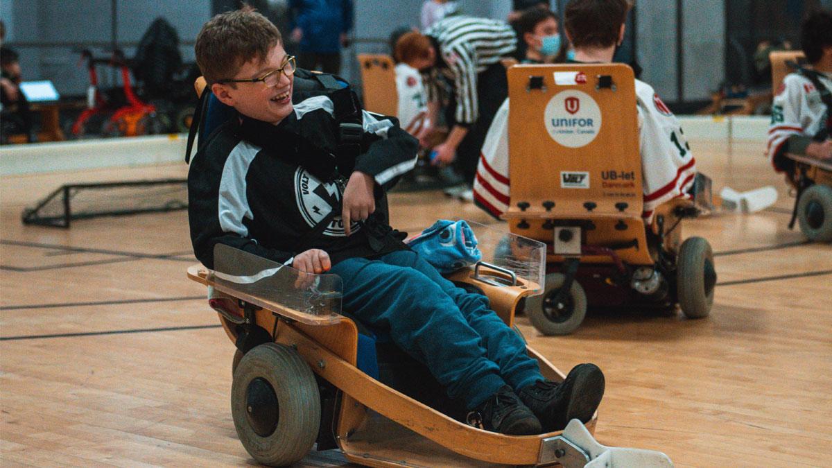 Person using VOLT hockey chair