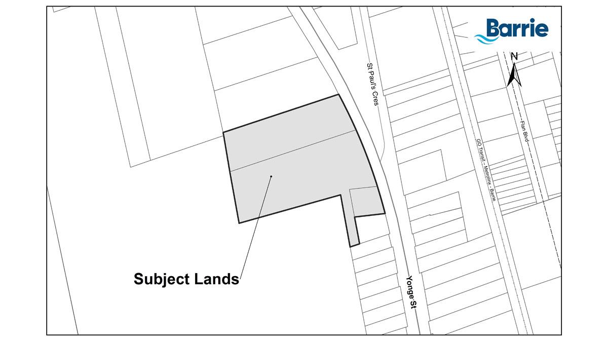 Key map outlining the subject lands at 908, 920 & 926 Yonge Street in Barrie
