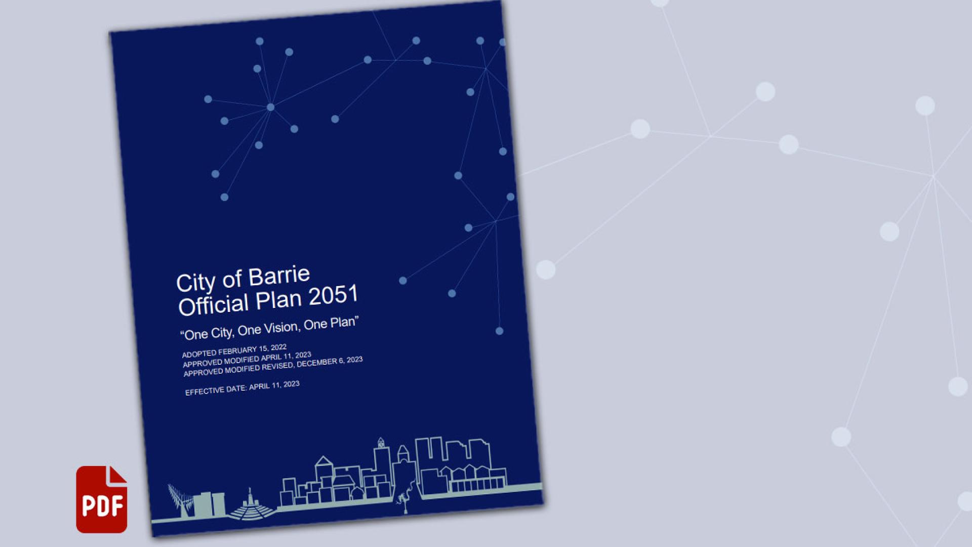 Cover page of the City of Barrie's Official Plan with a PDF icon