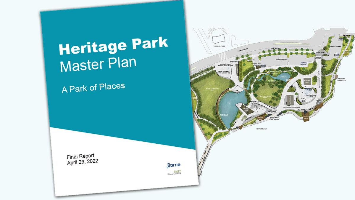 Cover of Heritage Park Master Plan document with park rendering