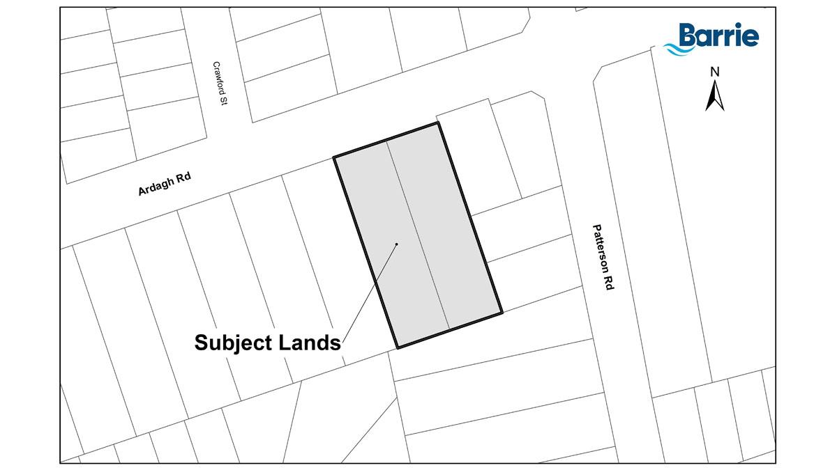 Key map outlining the subject lands at 127 & 131 Ardagh, Barrie