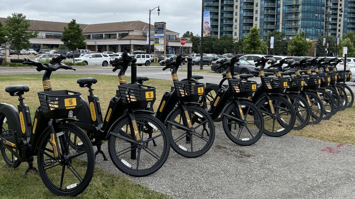 E-bikes lined up at Centennial Park