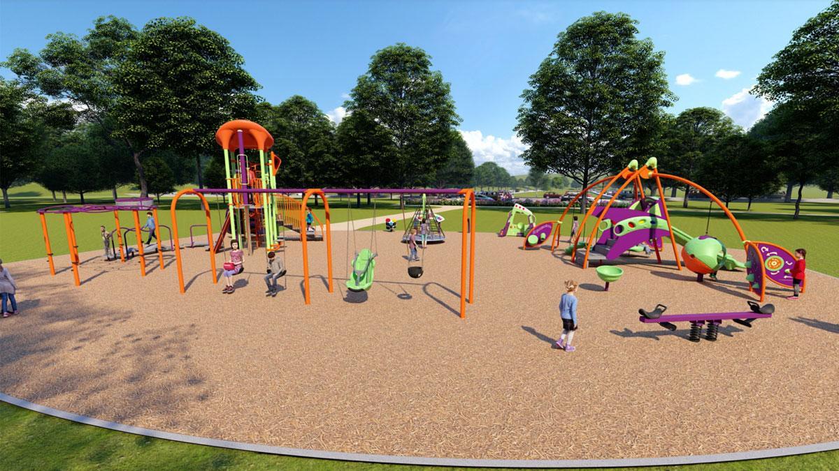 Rendering of swings and other playground equipment