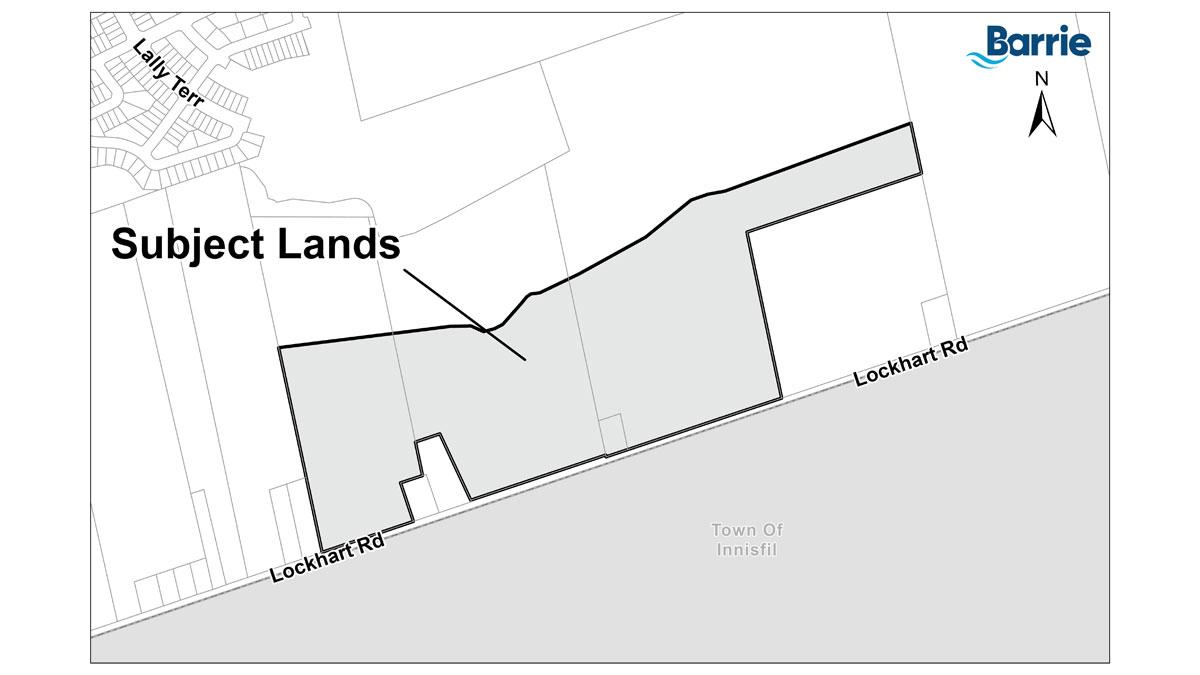Map outlining the subject lands at 830, 864, 894 & 912 Lockhart Road, Barrie