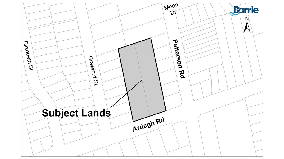 Map outlining the subject lands at 126 & 130 Ardagh Road, Barrie
