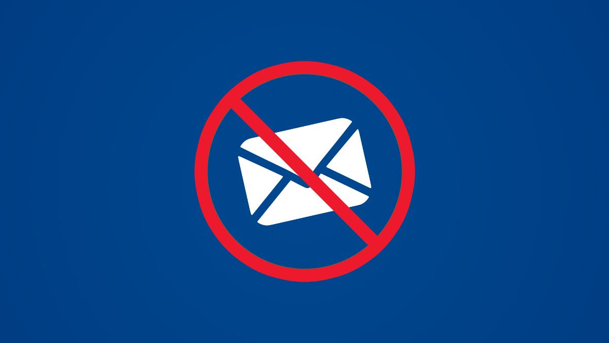 Illustration of envelope with universal symbol for "no"