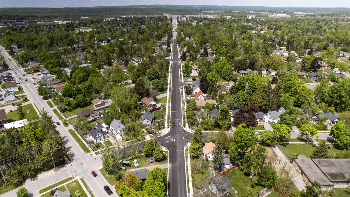 Aerial view of Duckworth Street construction