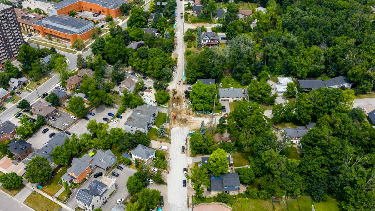 Aerial view of road under construction