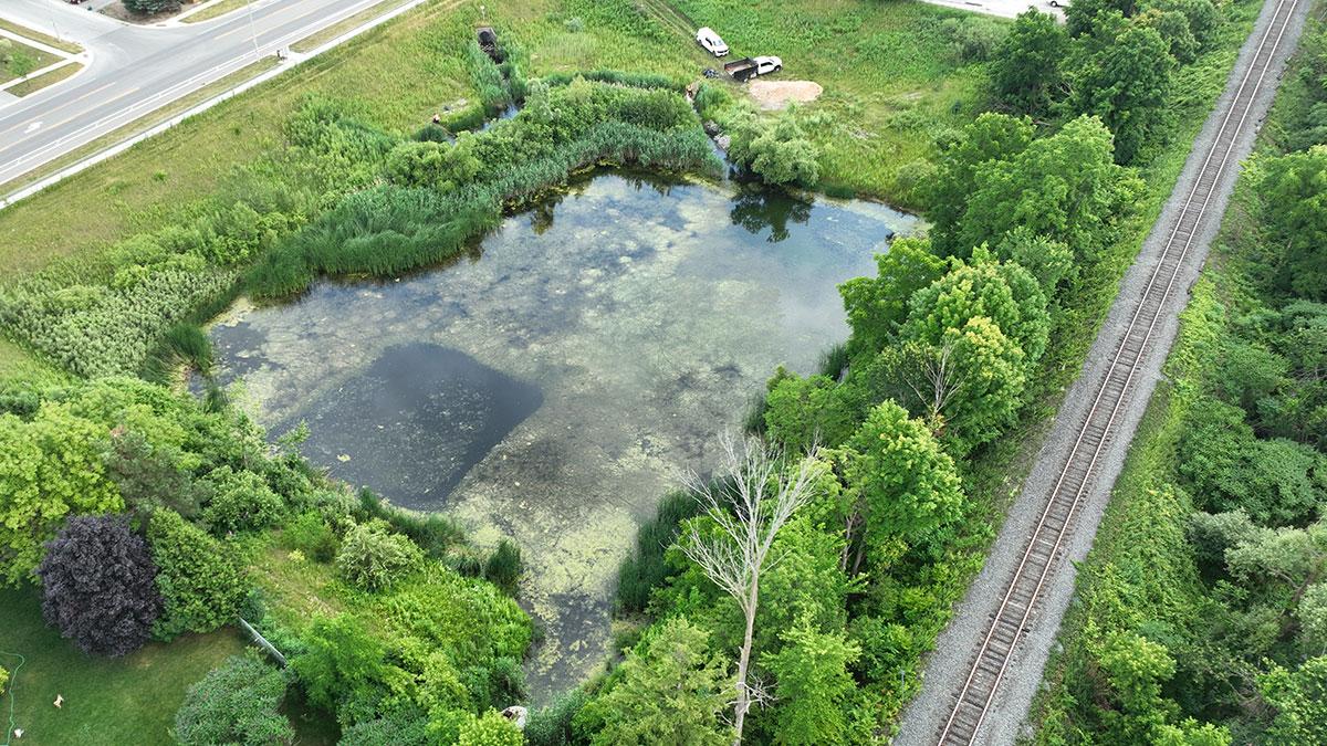 Aerial view of a stormwater management pond