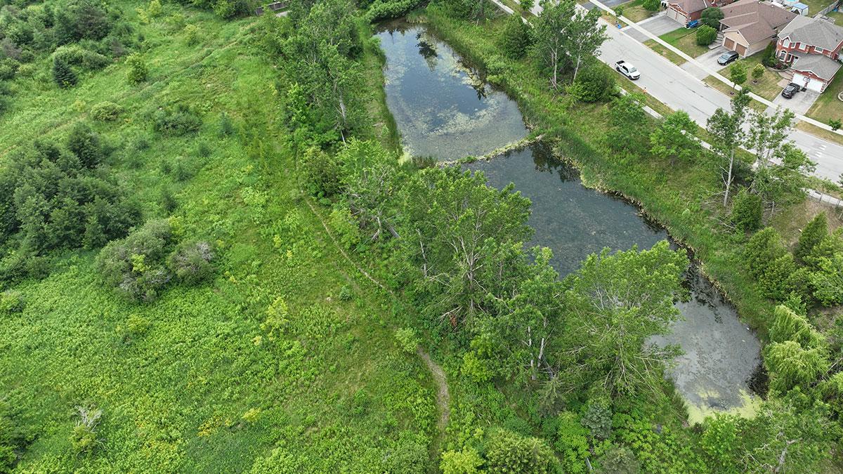 Aerial view of a stormwater management pond