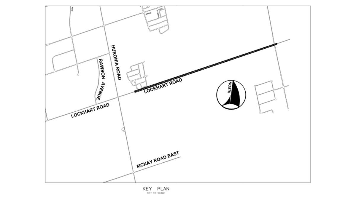 Map outlining Lockhart Road from Finsbury Street to approximately 100m west of Yonge Street