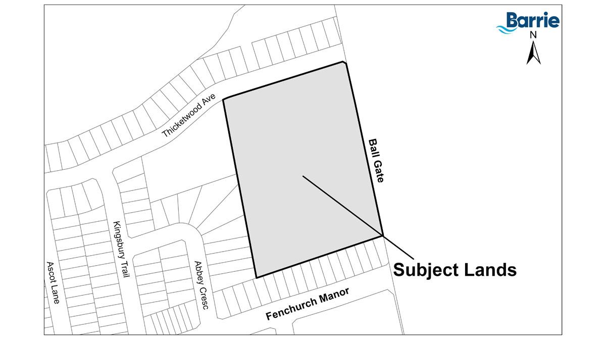 Map outlining the subject lands at 145 Thicketwood Avenue, Barrie