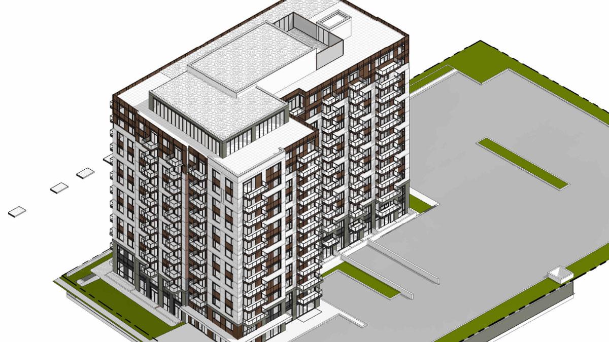 Drawing of 12-storey residential apartment building