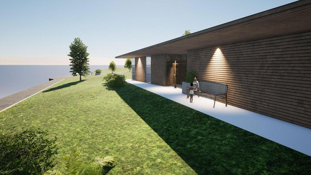 Rendering of a single-storey, wood framed building