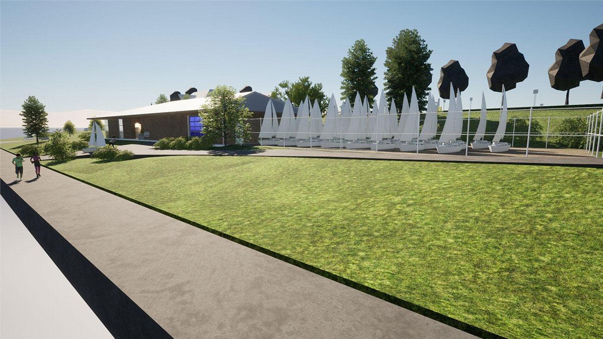 Rendering of a single-storey, wood framed building