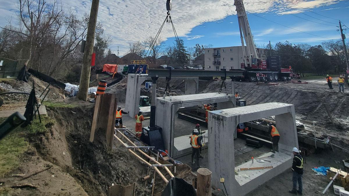 Construction crew working on the creek