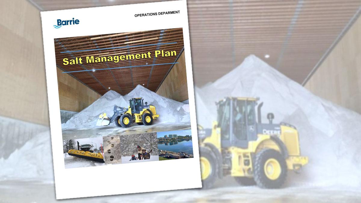 Cover of Salt Management Plan document, with tractor and salt pile in background