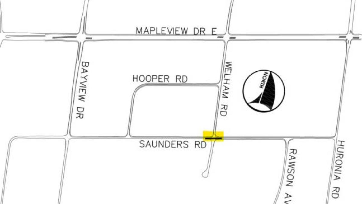 Map highlighting the Saunders Road and Welham Road intersection.