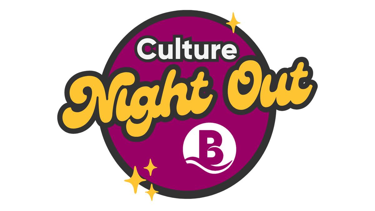 Logo featuring "Culture Night Out" with playful typography and a purple background.