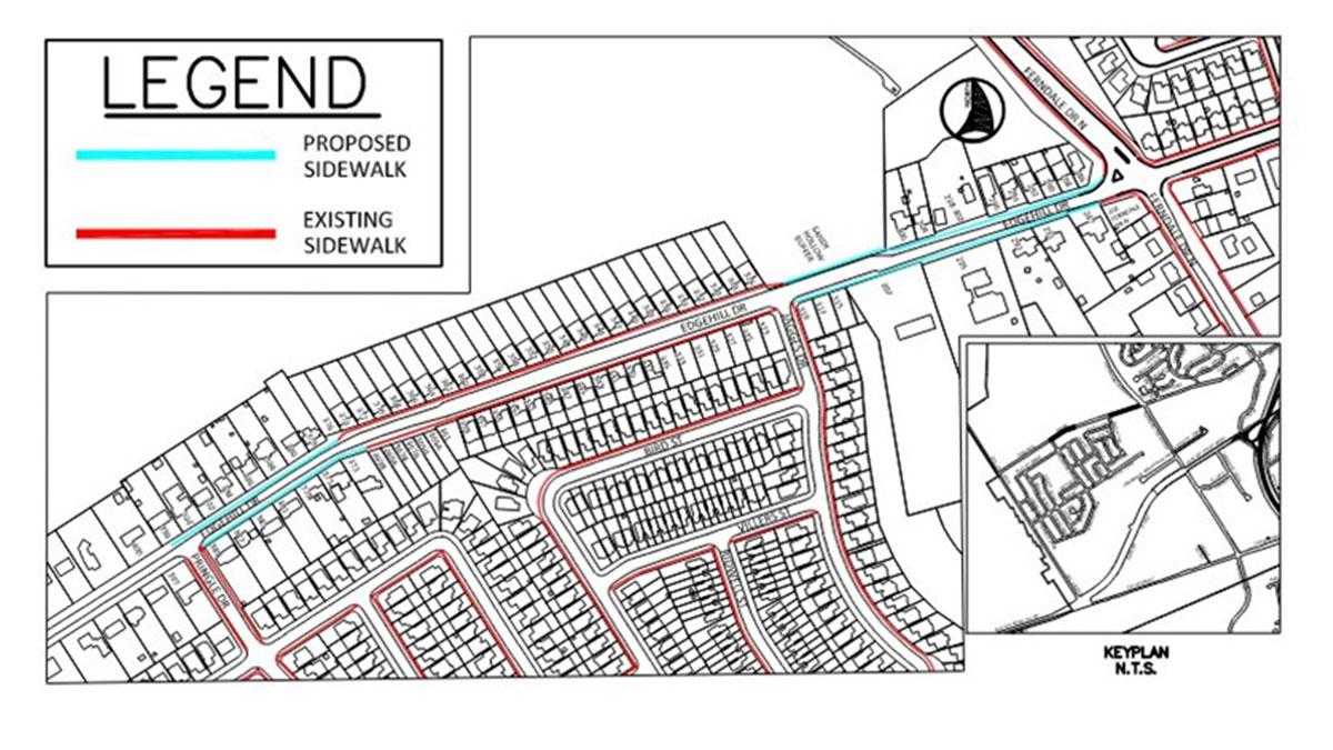 Map showing extent of existing and sidewalk
