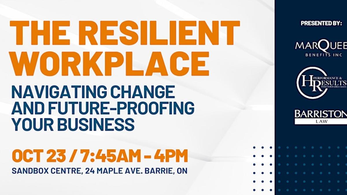 The Resilient Workplace event title image - orange text on navy blue 
