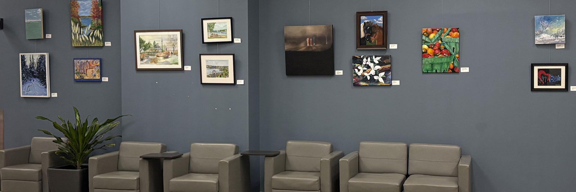 Various pieces of art on diaplay