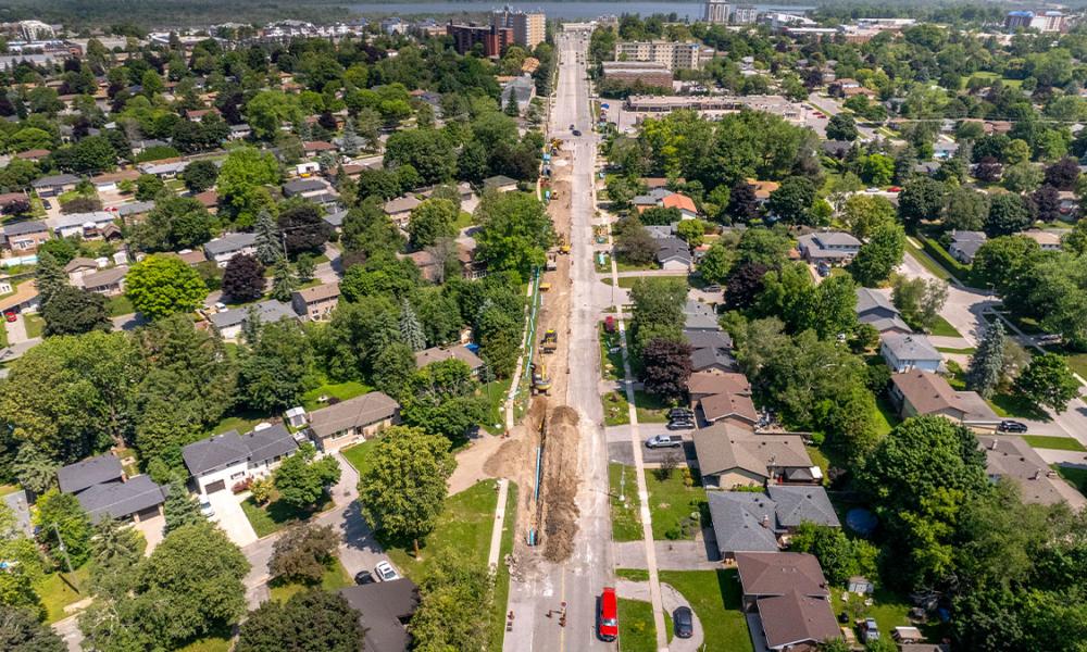 Aerial view of Duckworth Street construction
