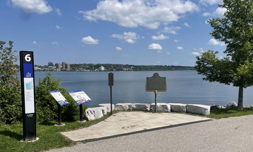 Waterfront Heritage Trail Station 6 overlooking the water at the Tiffin Boat Launch