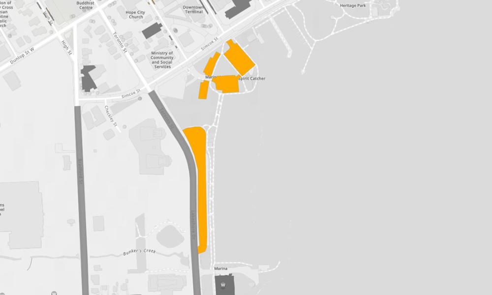 Map highlighting specific parking lots