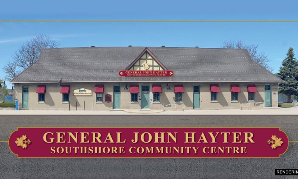 Rendering of the signage at the facility | Text: General John Hayter Southshore Community Centre