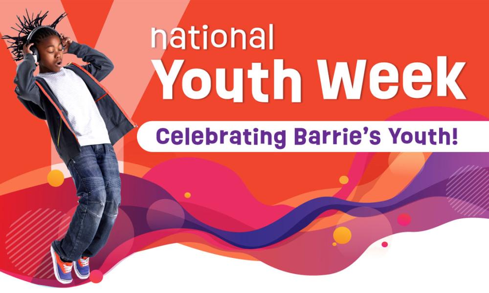 Child dancing | Text: National Youth Week; Celebrating Barrie's Youth!