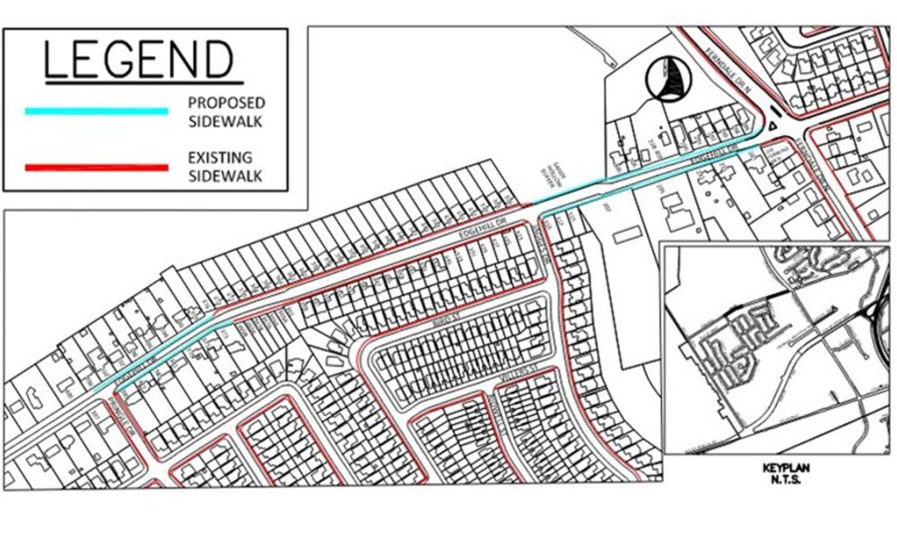 Map showing extent of existing and sidewalk