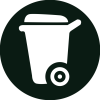 Black circle with garbage cart icon
